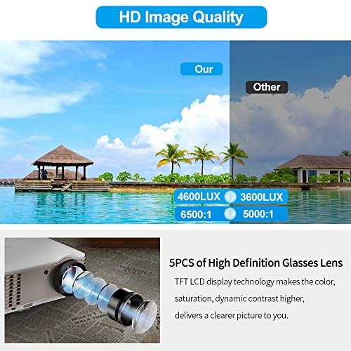 EUG LCD HD Home Theater Projector 1080P 4600 Lumen Digital TV Projector Movies Gaming with HDMI  HDMI USB RCA Audio VGA AV Zoom Keystone Built-in Speakers, Ideal for Outdoor Indoor Entertainment
