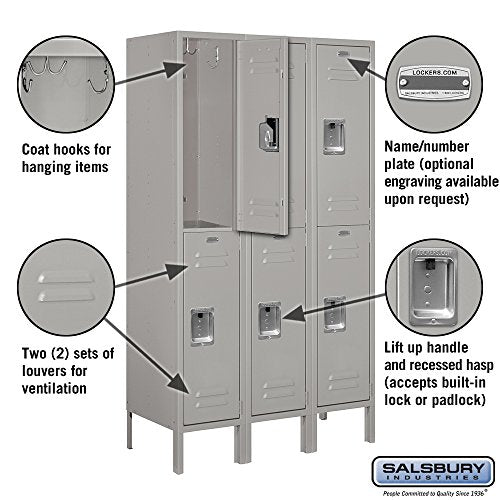 Salsbury Industries 62355GY-U Double Tier 36-Inch Wide 5-Feet High 15-Inch Deep Unassembled Standard Metal Locker, Gray