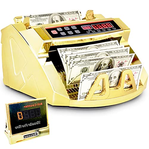 Gold Money Counter Machine with UV/MG/IR Counterfeit Detection & Bill Counting Portable Bill Counting with LED External Display Fast Counting Speed 1000 Bills a Minute