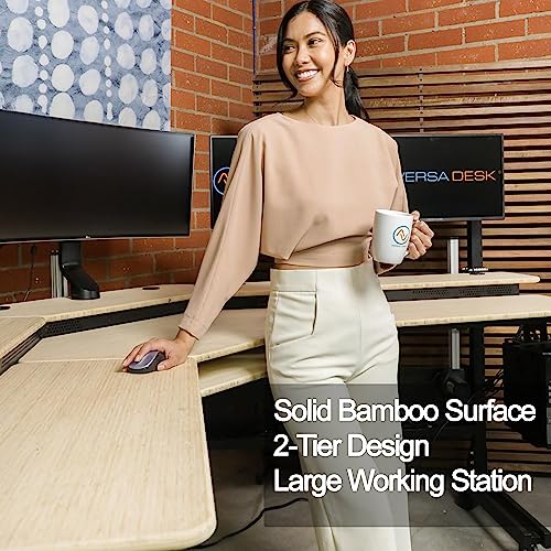 VERSADESK Foundry Split Level Corner Standing Desk, Electric Height Adjustable, Bamboo Surface