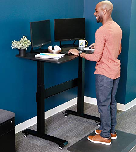 Stand Steady Tranzendesk | Pneumatic Standing Desk with Detachable Wheels| Height Adjustable Sit to Stand Workstation | Modern Ergonomic Stand Up Desk for Home & Office (48 Inch / Black) 