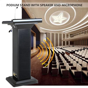 Yadlan Podium Stand with Speaker and Microphone, Metal Lectern with Baking Paint Coating