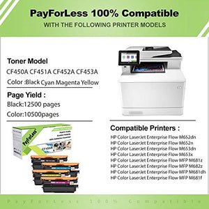 PayForLess 4PK for HP 655A CF450A CF451A CF452A CF453A Toner for HP Color Laserjet Enterprise M652dn M652n M653dn M653x MFP M681dh M681f M681z M682z