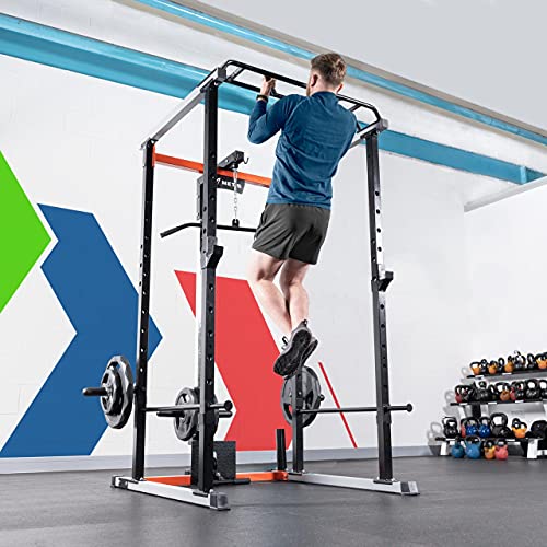 METIS Power Cage Gym Equipment - Power Rack with Weight Plates Storage, Pull Up Bar Station, Dip Bar Station & Optional Pulley System | Strength Training Equipment (Cage + Pulley System)