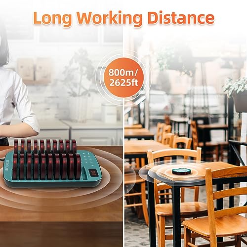 Retekess TD167F Long Range Pager System - 20 Coaster Pager for Restaurant, 800M Working Distance, Out of Range Alarm - Hotel, Club Buzzers