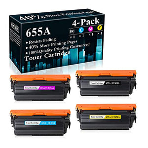 4-Pack (BK/C/M/Y) 655A | CF450A CF451A CF452A CF453A Toner Cartridge Replacement for HP Color Laserjet Enterprise M652n M652dn M653dn M653x MFP M681dh MFP M681f MFP M681f MFP M681z MFP M682z Printer