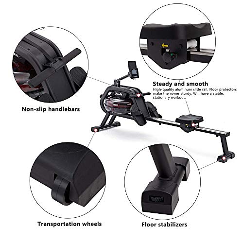 HouseFit Water Rower Rowing Machine with Bluetooth APP 330Lbs Weight Capacity for Home use Water Resistance Row Machine Exercise Equipment with iPad and Phone Support LCD Digital Monitor