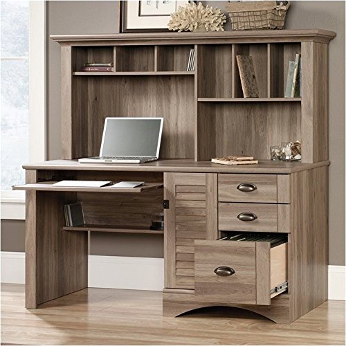 Pemberly Row Computer Desk with Hutch in Salt Oak
