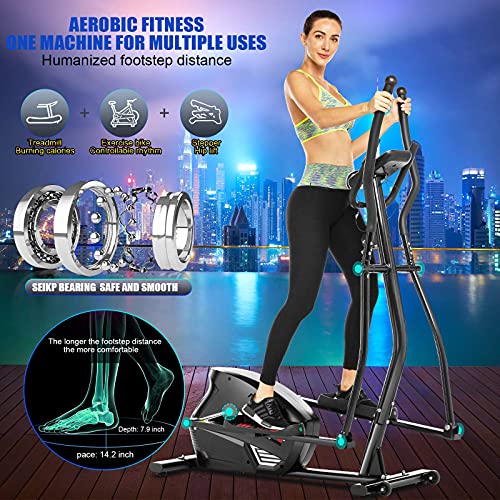 ANCHEER Elliptical Machine, Fitness Elliptical Exercise Trainer Machine for Home with Adjustable Resistance and LCD Monitor,Workout Health Magnetic Desk Elliptical Cross Trainer for Home Office