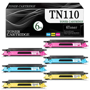 6-Pack (Cyan Magenta Yellow) TN110C TN110M TN110Y Compatible Toner Cartridge Replacement for Brother HL-4040CN 4050CDN 4070CDW 4040CDN DCP-9045CDN 9042CDN 9040CN Printer Toner Cartridge.
