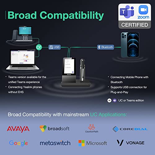 Yealink WH67 Wireless DECT Headset - Teams Certified, Mono Office Headset - USB & Bluetooth Connectivity - Speakerphone - 7 Hrs Talktime - 394 ft Range