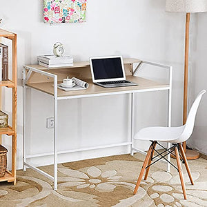 Computer Desk, 43.3 inch Home Office Workstation, Study Desk with Bookshelf, Modern Desk with Storage Shelves for Small Spaces