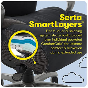 Serta Big and Tall Executive Office Chair with AIR Technology, Smart Layers Premium Elite Foam - Supports up to 350 lbs - Bonded Leather - Black