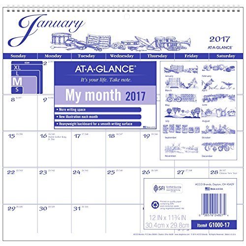 AT-A-GLANCE Wall Calendar 2017, Monthly, 12 x 11-3/4", Illustrator's Edition (G1000-17)