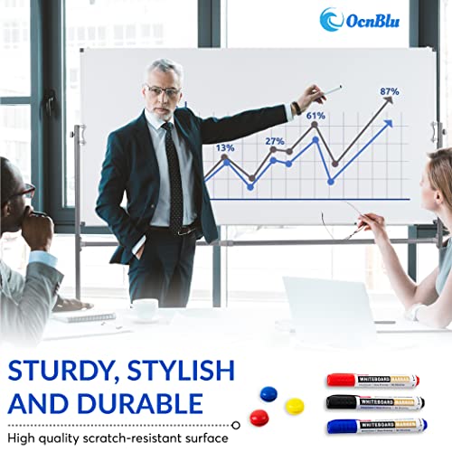 OCNBLU Mobile White Board 72"x36" - Magnetic Dry Erase Board with Lockable Wheels - Multipurpose Double-Sided Board for Home, Office, Classroom Use - Adjustable Height, Fixed Angle, 360-Degree Flip