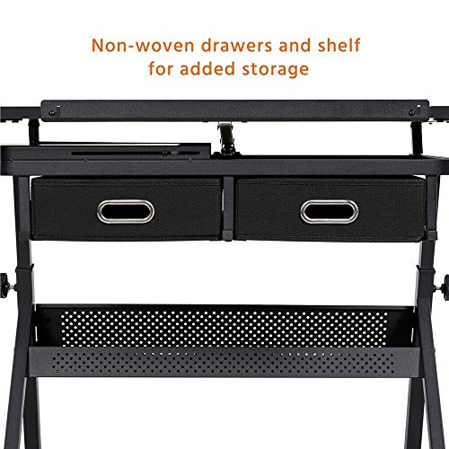 DXXWANG Art Craft Table Adjustable Drafting Drawing Table Writing Desk Tiltable w/Stool (Color : Black)