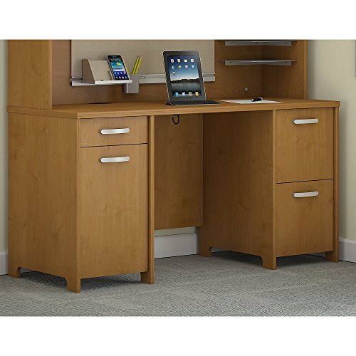 Bush Furniture Envoy 58W Office Desk with 2 Pedestals in Natural Cherry