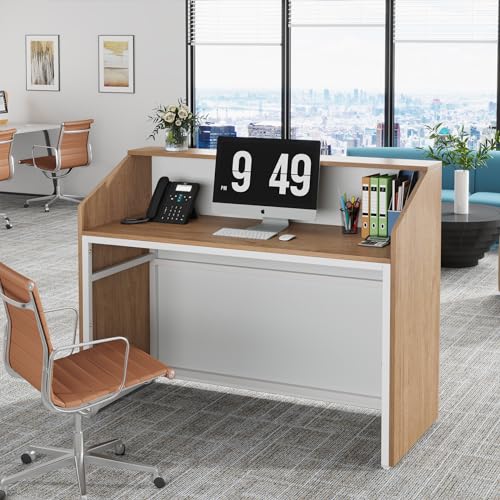 Tribesigns Modern Reception Desk with Counter, 47 inch Oak - Ideal for Checkout, Lobby, Beauty Salon