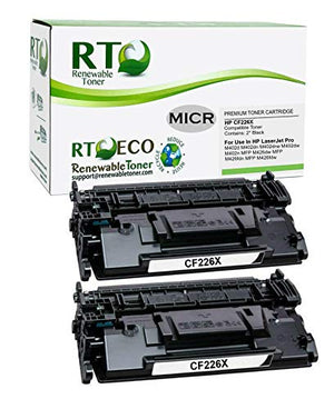 Renewable Toner Compatible High Yield MICR Toner Cartridge Replacement for HP 26X CF226X Laserjet Pro M402 M426 MFP (Black, 2-Pack)
