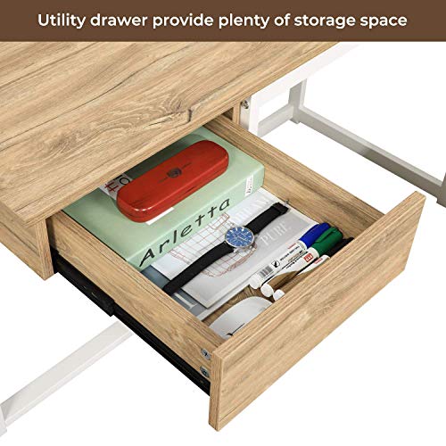 GreenForest Large L Shaped Desk and Computer Desk Bundle, Industrial Gaming Writing Desk Home Office Furniture Set, Oak