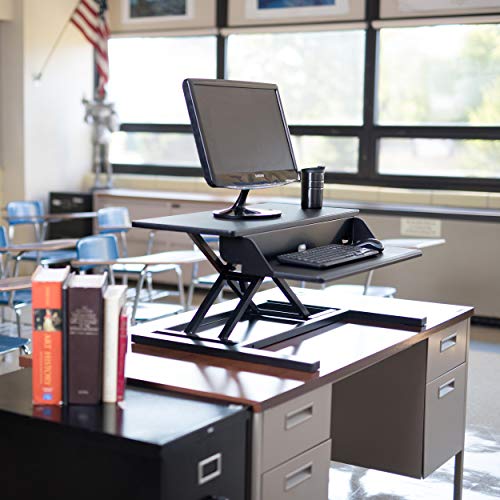 Stand Up Desk Store Power Pro Electric Adjustable Height Two Tier Standing Desk Converter (Black, 32" Wide)