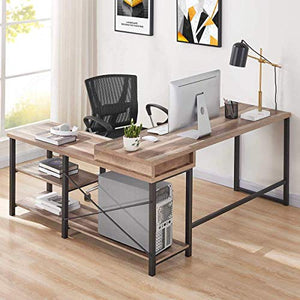 BON AUGURE L Shaped Desk with Shelves, Reversible Corner Computer Desk, Rustic Wood Home Office Desks (59 Inch, Vintage Oak)