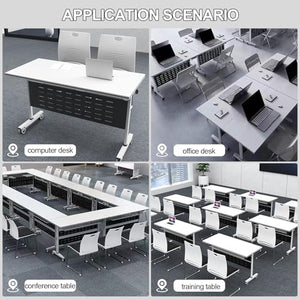 Ysjndasm Modern White Folding Conference Table - 4 Pack, Locking Wheels, 70.8 x 19.68 x 29.5 inch