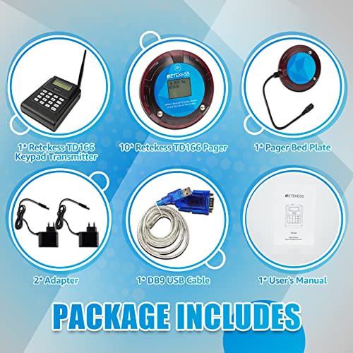 Retekess TD166 Restaurant Pager System, Long Range Coaster Pager, Smart Alerts, 10 Pagers - Warehouse, Logistics Center