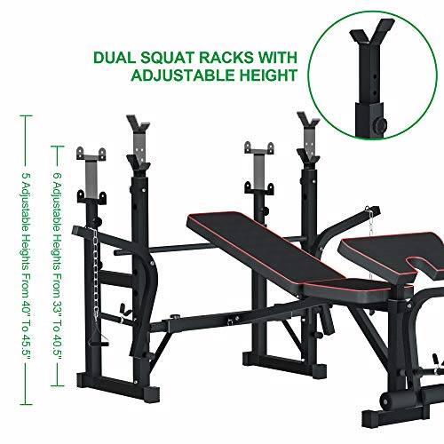 Adjustable MultiFunction Foldable Weight Bench and Fitness Barbell Rack Commercial Weight Lifting Support w/Leg Developer Arm Training Equipment Home Gym Full-Body Strength Workout Exercise