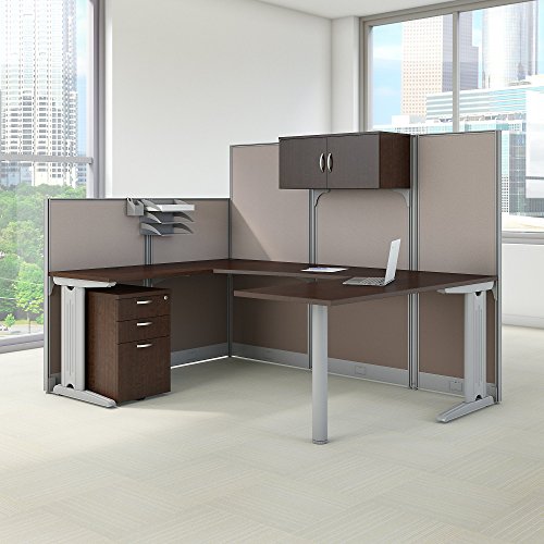 Bush Business Furniture Office in an Hour 89W x 65D U Shaped Cubicle Workstation with Storage in Mocha Cherry