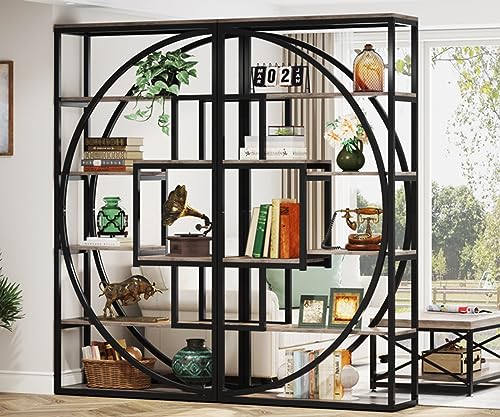 Tribesigns Industrial 5-Tier Etagere Bookcase, 70.8" Tall with 8 Storage Shelf, Vintage Grey - 2PC