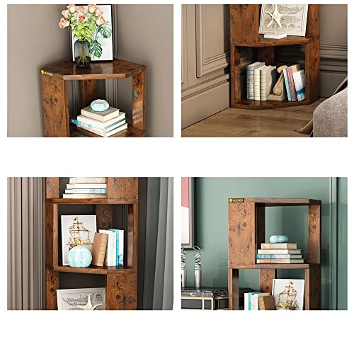 TEMKIN 4 Tier Corner Shelf Bookcase Wooden Display Bookshelf Storage Rack