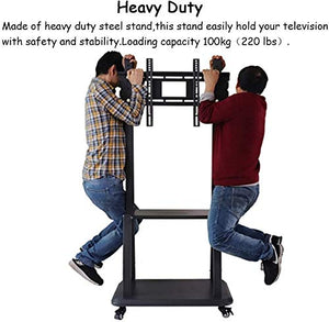 None TV Rack Furniture Heavy Duty 100KG TV Cart Mobile Stand 60-100" LED LCD Plasma Flat Screen Adjustable Trolley Mount Wheels 2 Shelves Full Motion Black