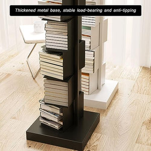 FPIGSHS 7 Tier Metal Invisible Spine Book Tower - Heavy Duty Standing Bookshelf for Home & Office, Black & White (7 Tier)