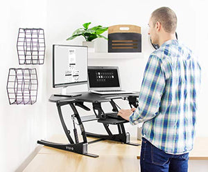 VIVO Black Corner Height Adjustable 43 inch Cubicle Standing Desk Converter, Quick Sit to Stand Tabletop Dual Monitor Riser, DESK-V000VC