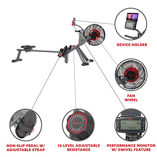 Sunny Health & Fitness Air Plus Magnetic Resistance Rowing Machine – SF-RW5940, Gray