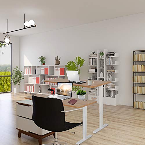 Electric Standing Desk, 55 x 28 Inches Height Adjustable Dual Motor Stand up Desk Workstation, Full Sit Stand Home Office Table, Whole-Piece Desk Board (White Frame/Yellow Top)