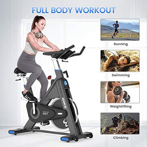 pooboo Exercise Bike Belt Driven Indoor Cycling Bike Commercial Standard Stationary Bike with 44lbs Flywheel for Professional Cardio Workout (Black and Blue)