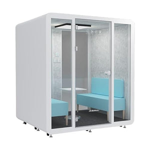 Generic Mobile Office Pod Booth Meeting Room with Glass Door, LED Lights, Stand Alone, Folding Conference Table with Wheels - Large Size