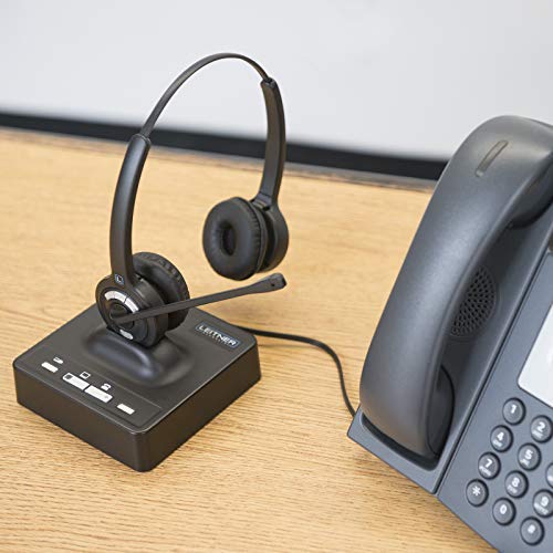 Leitner LH275 Noise-Canceling Dual-Ear Wireless Office Telephone Headset for Corded Office Phones with 5-Year Full-Replacement Warranty - Also Works with PC/Mac