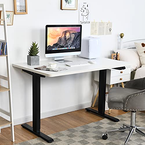 Tangkula Dual Motor Electric Standing Desk, Height Adjustable Stand Up Desk with Memory Controller & 2 Cable Holes, Motorized Sit Stand Desk Workstation w/Anti-Collision Design, Home Office Desk