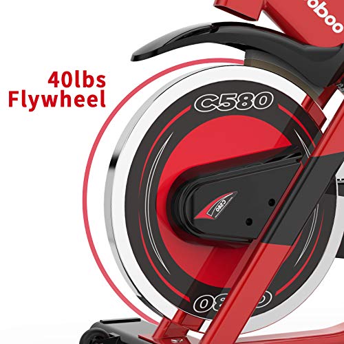 cycool Stationary Exercise Bikes Indoor Cycling with 44 lbs Flywheel,LCD Monitor,Belt Drive, Comfortable Seat for Home Cardio Workout Bike Training (Red580-03)