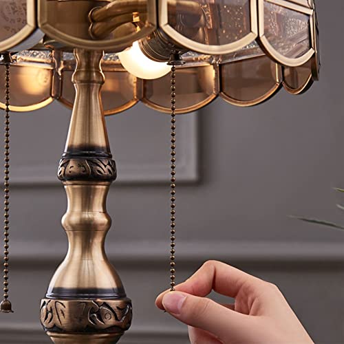 Copper European Desk Lamp with Glass Lampshade - Vintage Bedside Lamp
