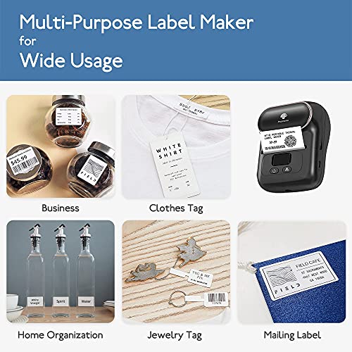 Phomemo M110 Label Maker - Barcode Label Printer, Bluetooth Portable Thermal Mini Label Maker Machine for Product, Address, Barcode, QR Code for iOS & Android, with 1pack 40x30mm Labels, Ebony Black