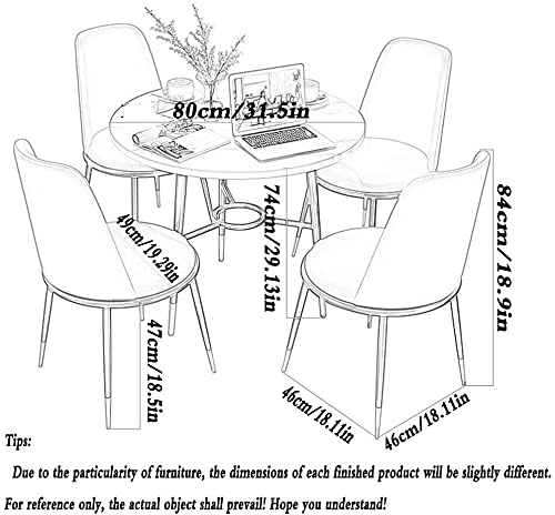 SYLTER Modern Minimalist Office Conference Table Set, 1 Table 4 Chairs, Leather, 80cm Diameter