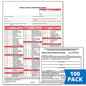Annual Vehicle Inspection Report (Shrinkwrapped Snap-Out Format, 3-Ply Carbonless, 8.5" x 11.75") with Label (2-Ply Vinyl with Mylar Laminate, 5" x 4") - 100-pk. - J. J. Keller & Associates