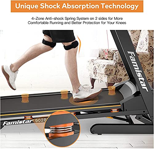 Famistar 9028S 15% Auto Incline Treadmill, Smart Shock-Absorbing Running Machine with 300 lb Capacity, 12 Programs Easy Assembly&Space Saving for Home Office Workout