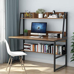Tribesigns Computer Desk with Hutch, 47 Inches Home Office Desk with Space Saving Design with Bookshelf for Small Spaces (Dark Walnut)