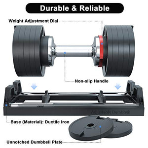 SNODE 50-Pound Adjustable Dumbbell- with Fast Adjustment, Metal Handle, Adjustable Weight Plates, Home Fitness Equipment for Strength Training- Single