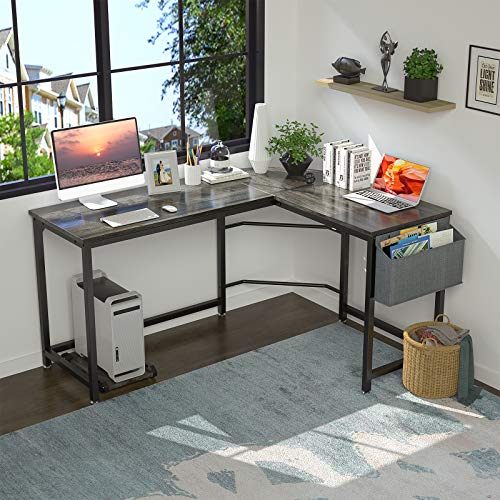 Homfio L Shaped Desk 58’’ Computer Corner Desk Gaming Desk PC Table Writing Desk Large L Study Desk Home Office Workstation Modern Simple Multi-Usage Desk with Storage Bag Space-Saving Wooden Table